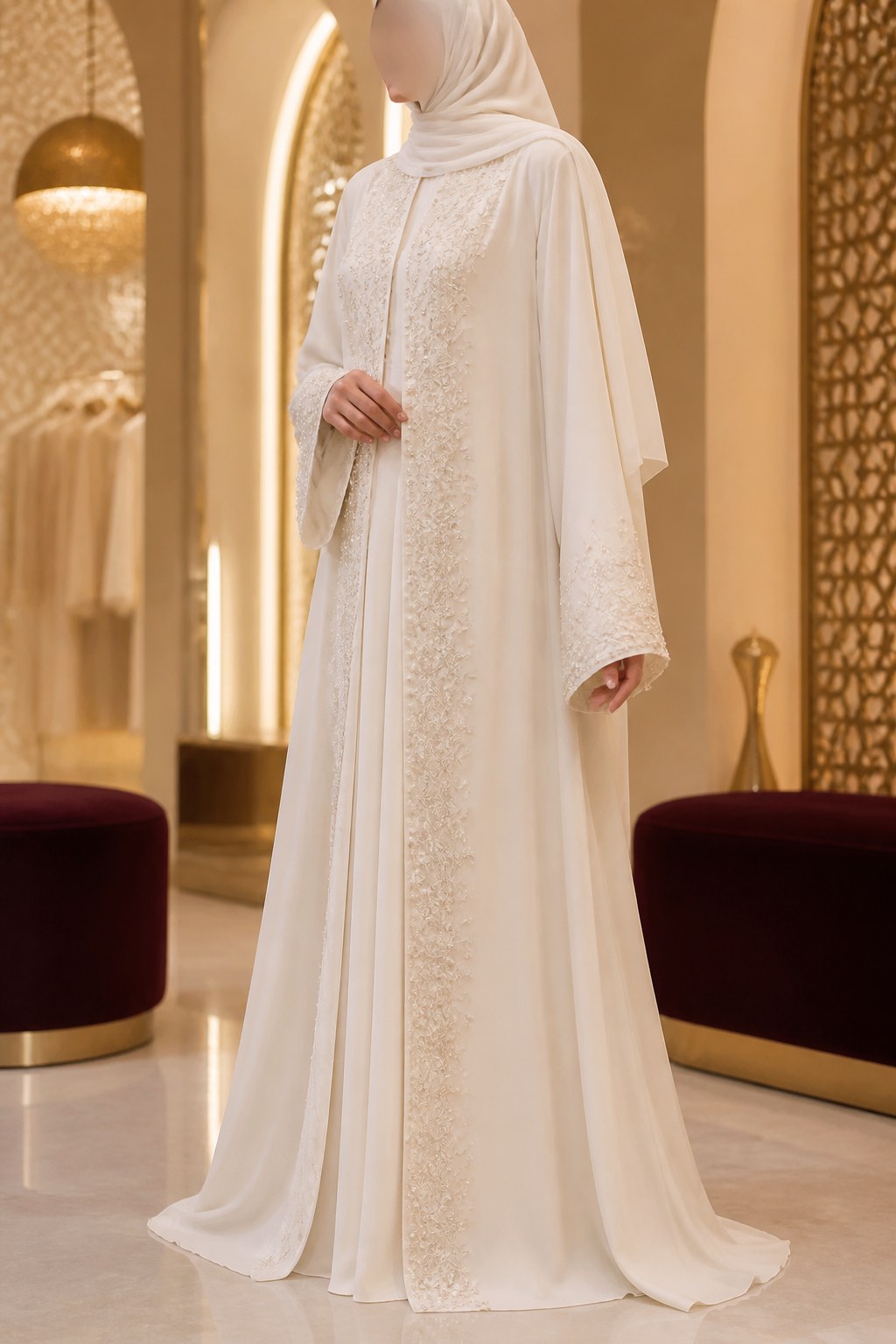Pearl embellished bridal abaya from the Wedding collection
