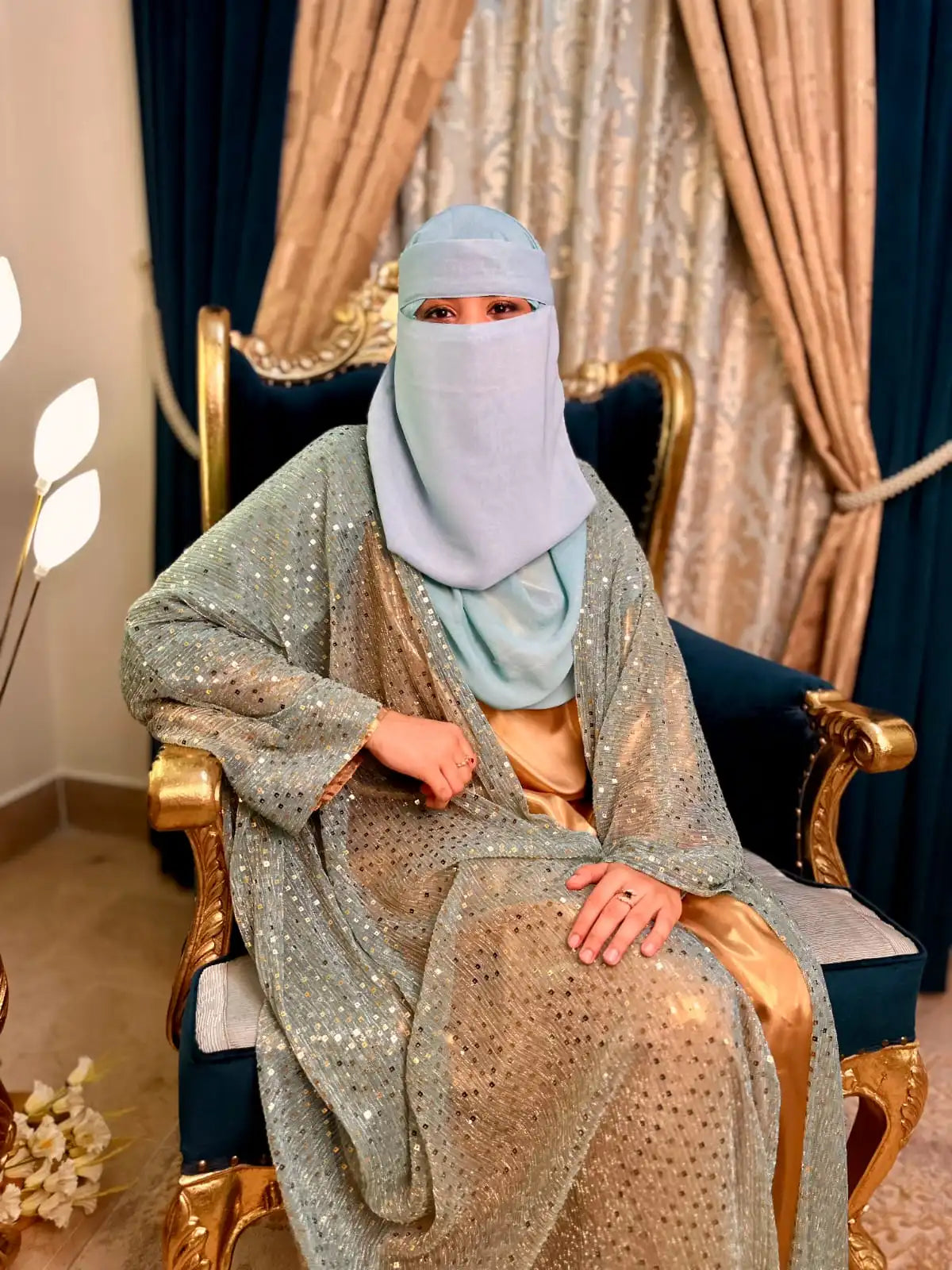 Taj Al-Shimar Handmade Arabian Bride Abaya by Uroosa Vayani