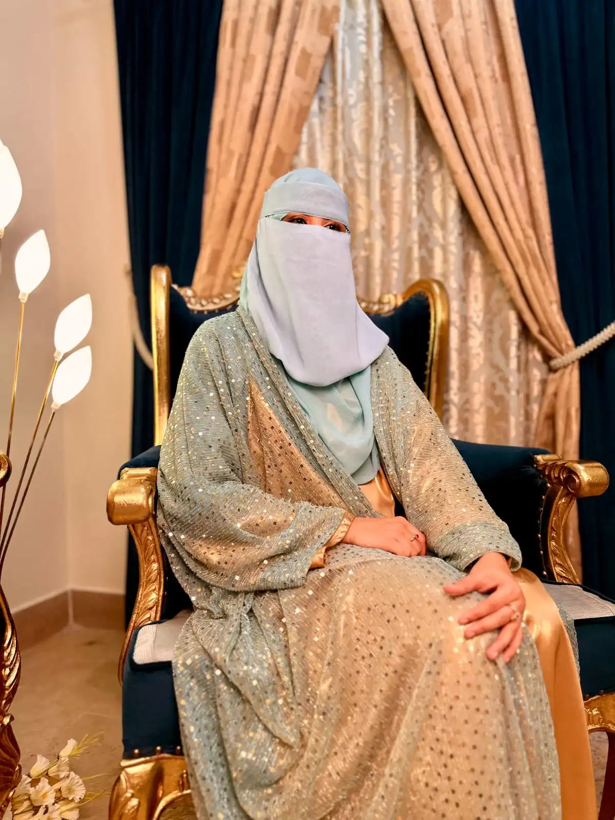 Taj Al-Shimar Handmade Arabian Bride Abaya by Uroosa Vayani