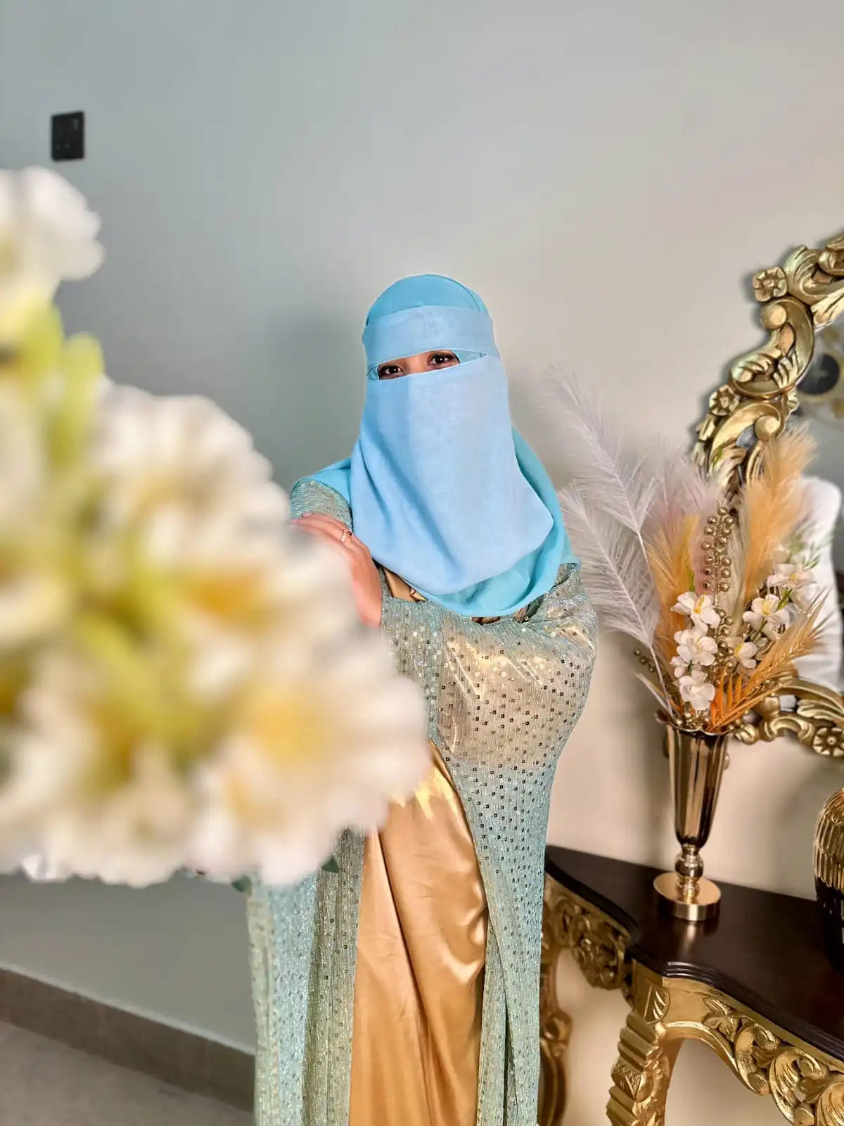 Taj Al-Shimar Handmade Arabian Bride Abaya by Uroosa Vayani