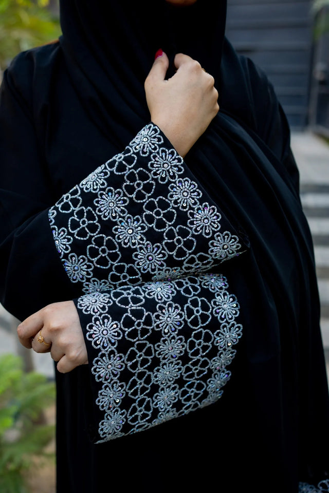 Rania Al-Aswad Handmade Arabian Bride Abaya by Uroosa Vayani