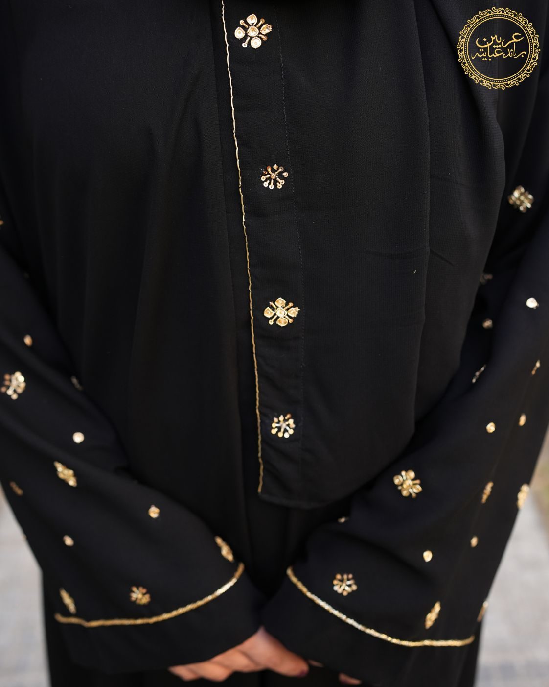 Noora Aswad Luxury Abaya – Korean NIDA Fabric with Handmade Golden Work — view 8