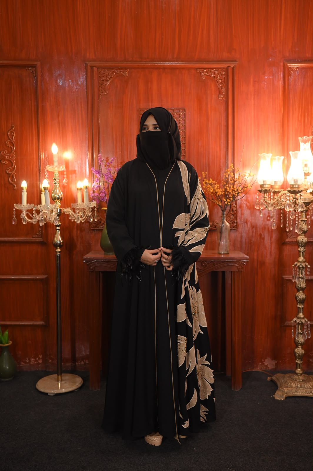 Hürrem Sultan Gold Luxury Abaya – Korean Nida Velvet Handmade Crystal Abaya | Arabian Bride Abayas